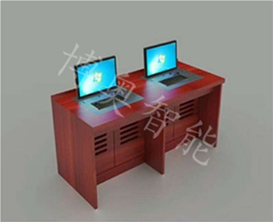 雙人位電動翻轉電腦桌(實木油漆)
